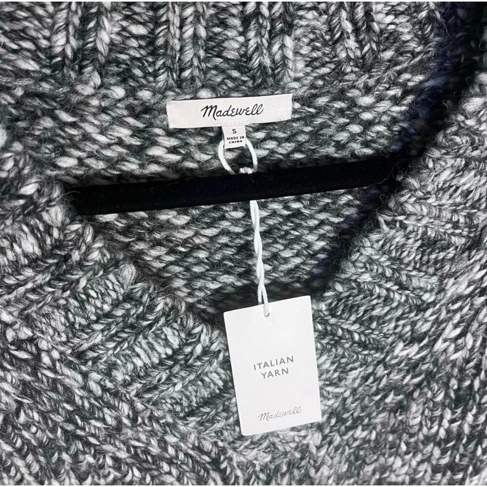 Madewell Sweater Women S Black White Italian Yarn Wool Alpaca V-Neck Marled Knit - Picture 3 of 7